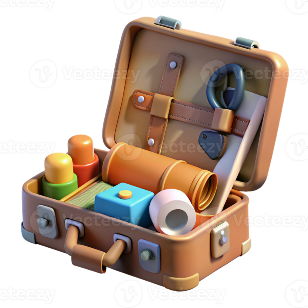 magnificent contemporary Open Suitcase with Travel Essentials Isolated png