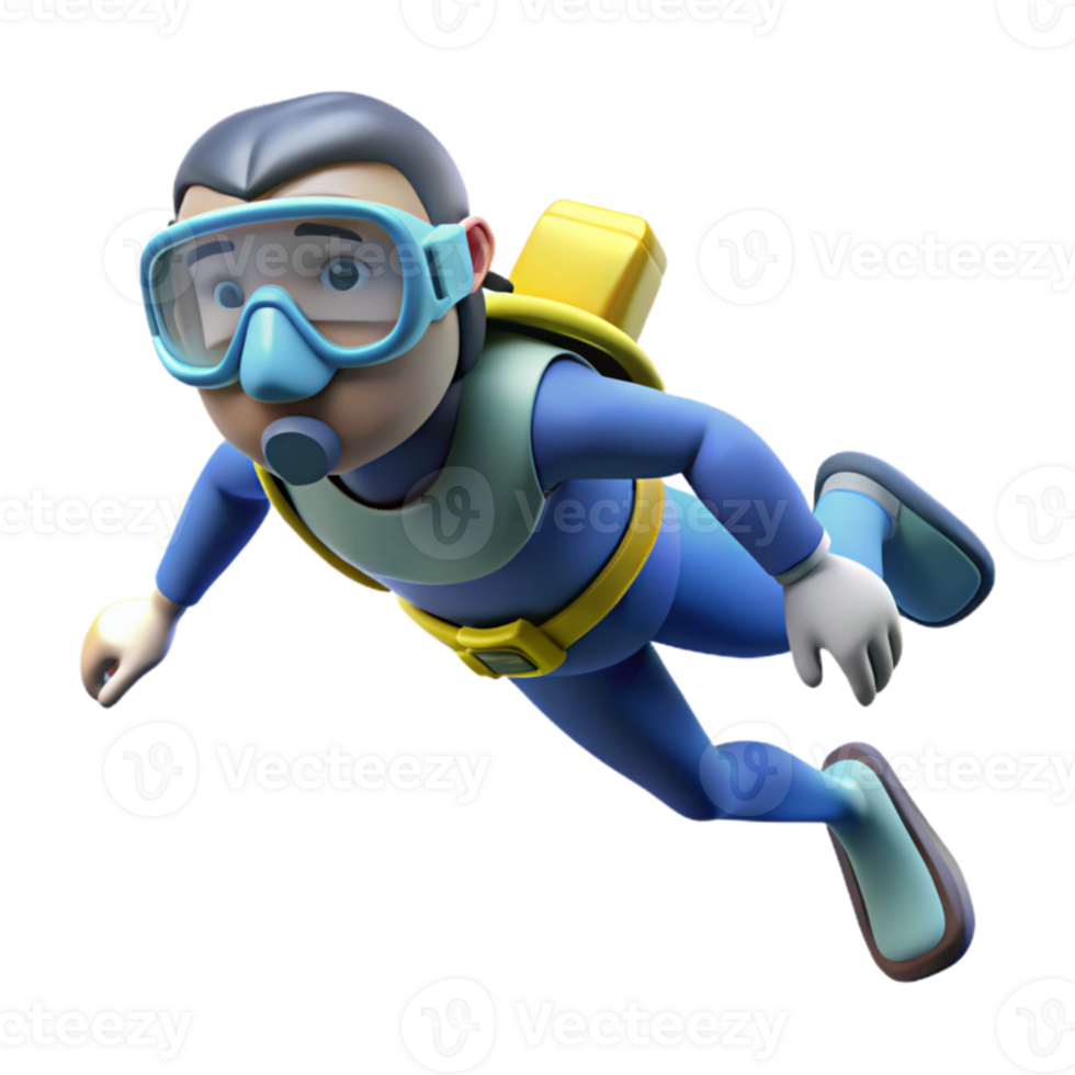 beautiful traditional Open Water Diver Descending Slowly Transparent Background high resolution png
