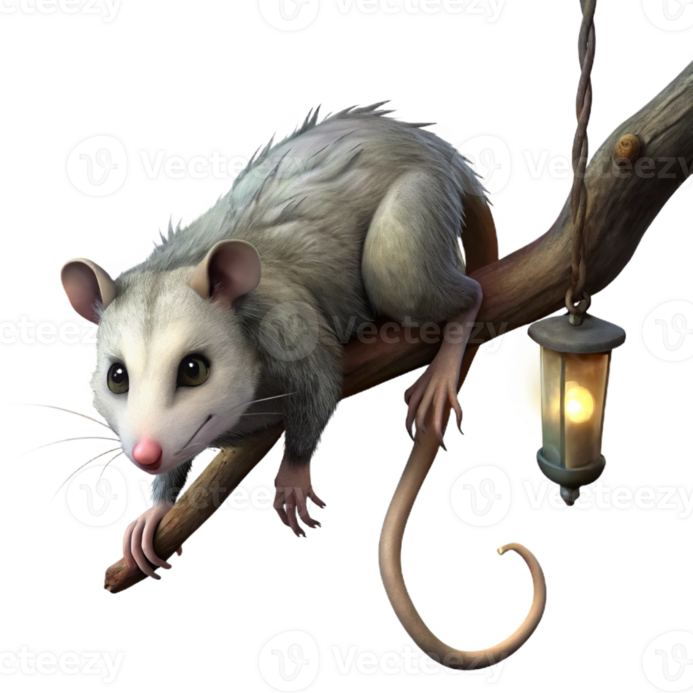magnificent minimalist Opossum Hanging Tree Branch Night Cutout Transparent Background premium png