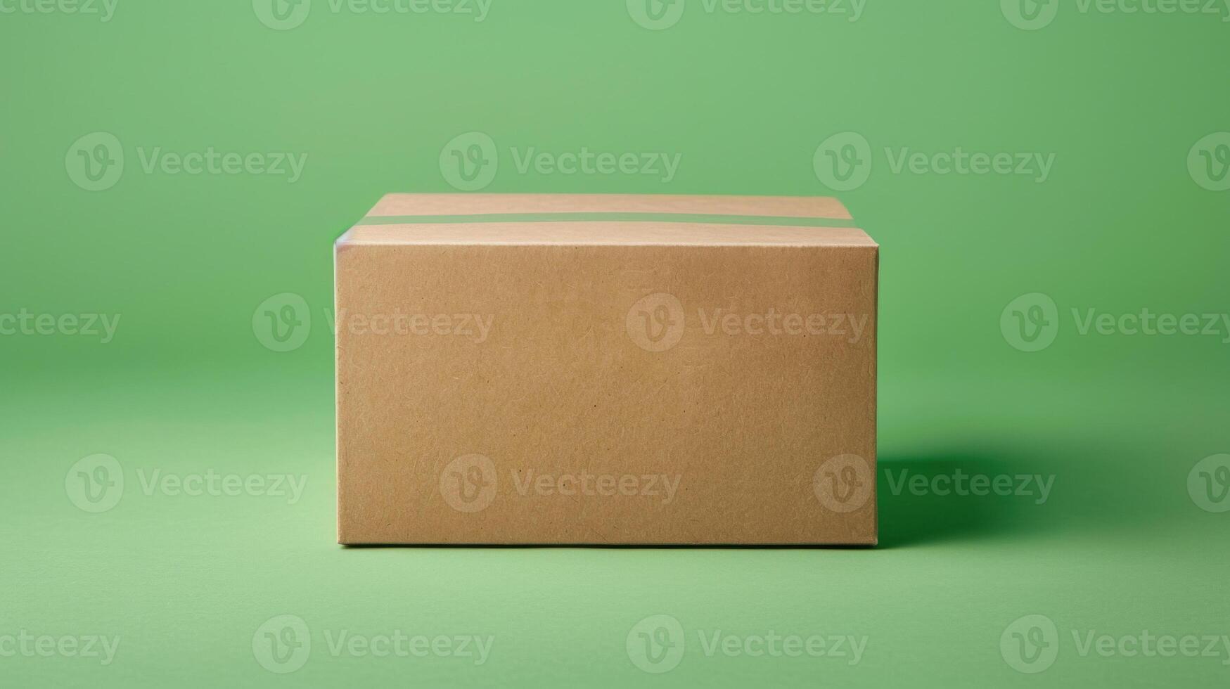 Simple Brown Cardboard Box Against a Solid Green Background for Packaging and Shipping Concepts photo