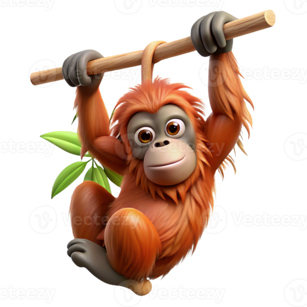 extraordinary abstract Orangutan Hanging From Branch Cutout Isolated high resolution png