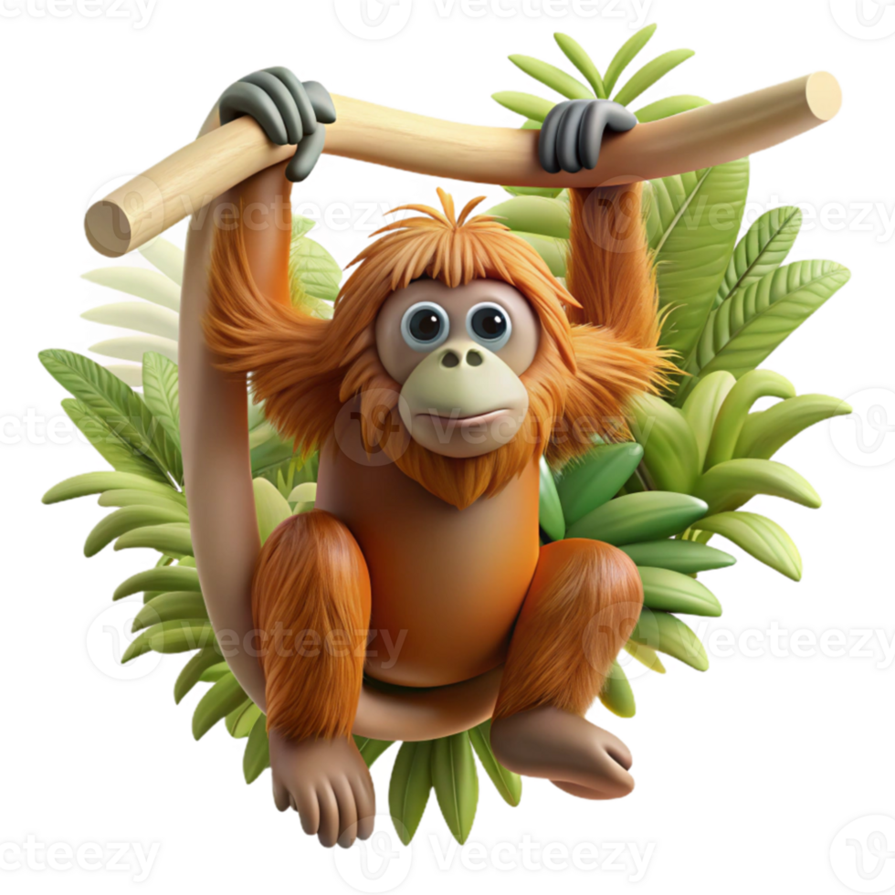 extraordinary artistic Orangutan Hanging Branch Jungle Cutout Transparent Background professional png