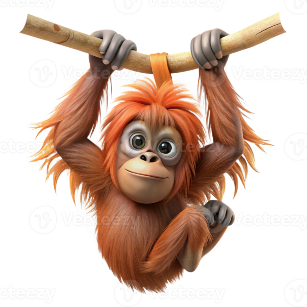 serene creative Orangutan Hanging From Branch Cutout Isolated premium png