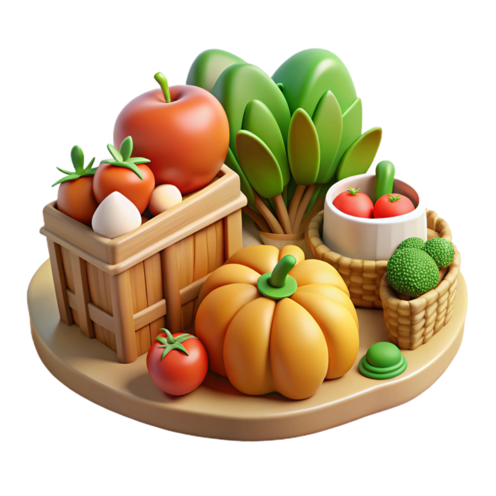 impressive rustic Organic Farming Fresh Produce Harvest Scene Transparent Background detailed png