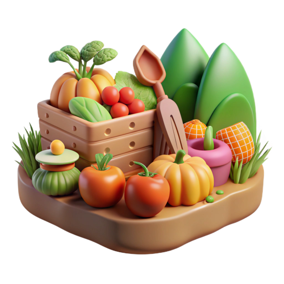impressive rustic Organic Farming Fresh Produce Harvest Scene Transparent Background high quality png