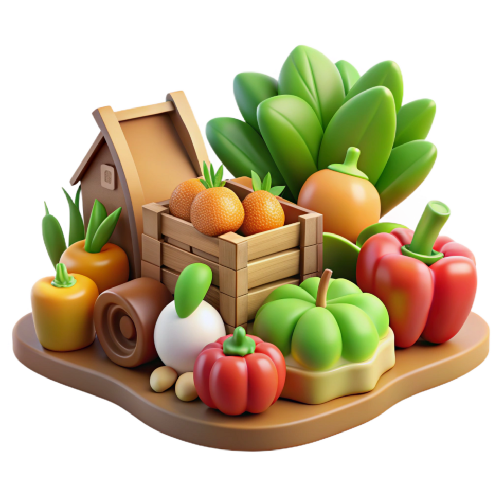 elegant minimalist Organic Farming Fresh Produce Harvest Scene Transparent Background detailed png