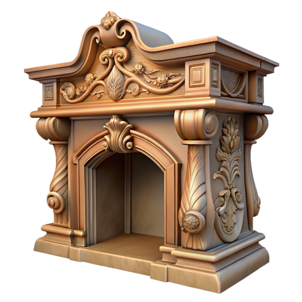 beautiful classic Ornate Fireplace Mantel Carved Detail Isolated high resolution png
