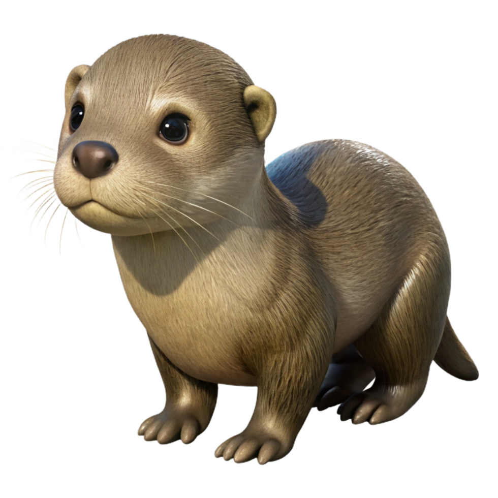 dramatic traditional Orphaned Otter Pup Side View Transparent Background high quality png