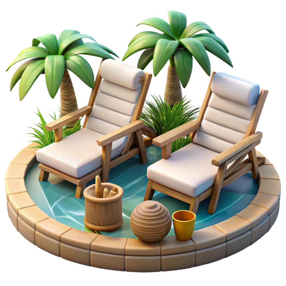 serene minimalist Outdoor Lounge Chairs Poolside Setting Isolated Cutout original png