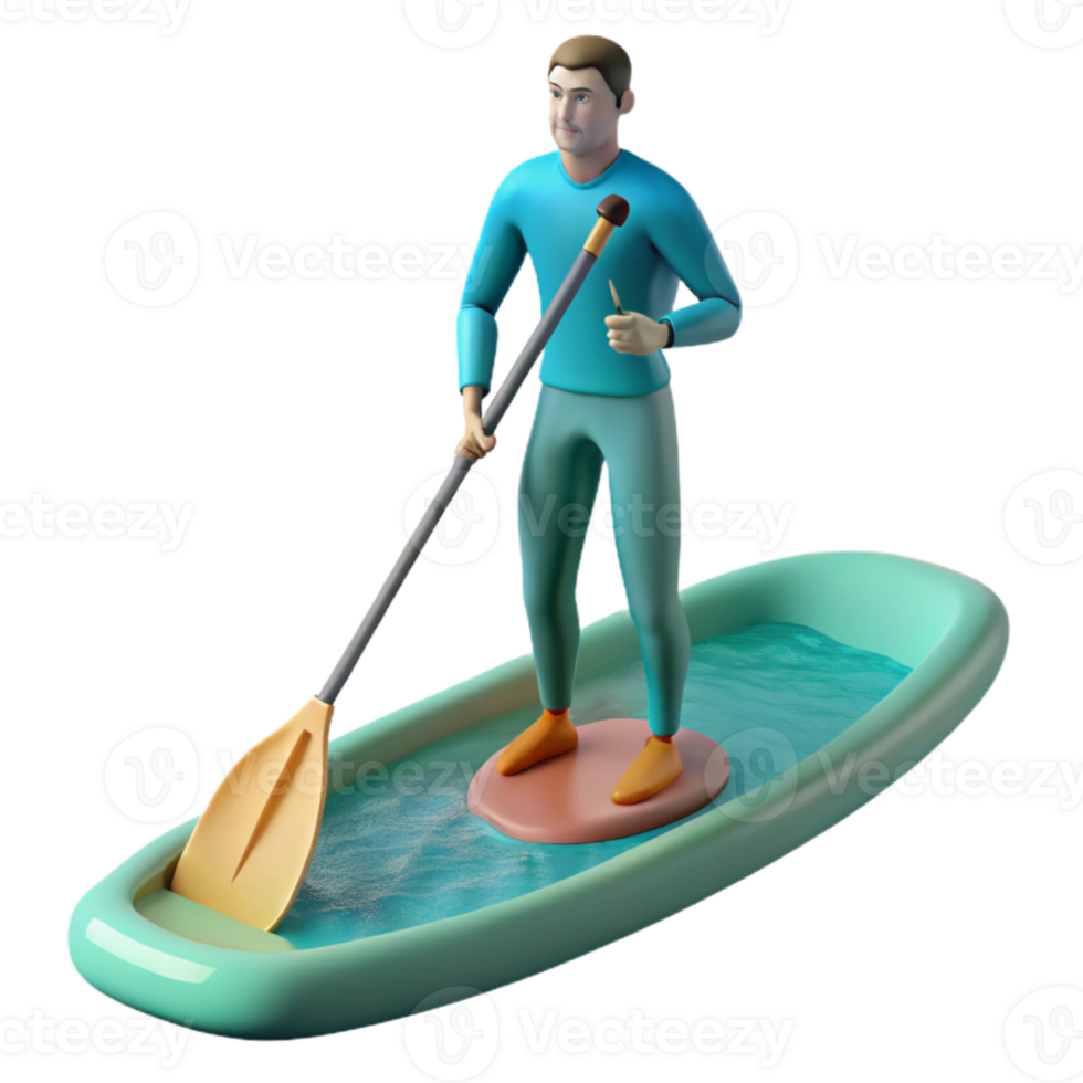 stunning modern Paddle Boarder Turquoise Water Calm Surface Transparent Background Cutout premium png