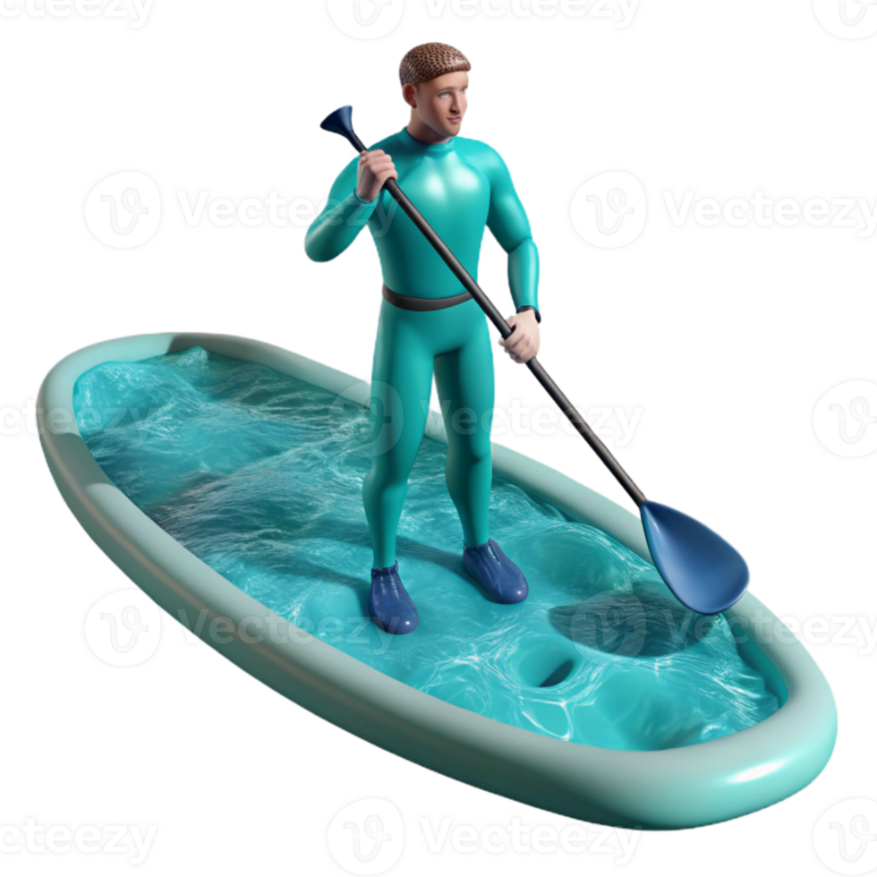 magnificent artistic Paddle Boarder Turquoise Water Calm Surface Transparent Background Cutout original png