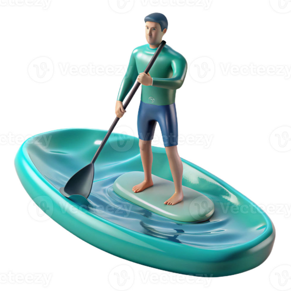 impressive abstract Paddle Boarder Turquoise Water Calm Surface Transparent Background Cutout exclusive png