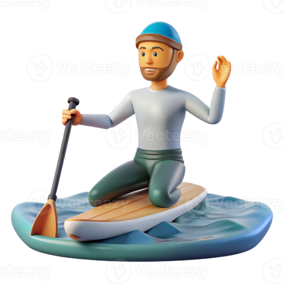 wonderful vintage Paddle Boarder Yoga Pose Calm Water Transparent Background professional png