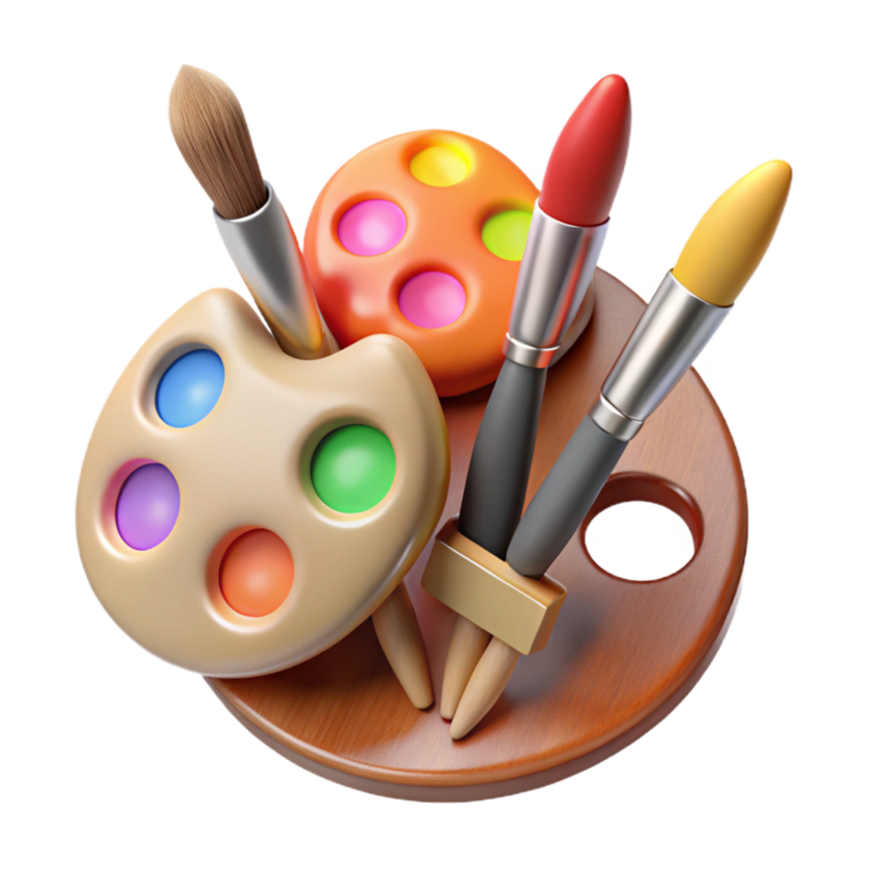 wonderful minimalist Paintbrushes and Palette Messy Arrangement Transparent Background premium png