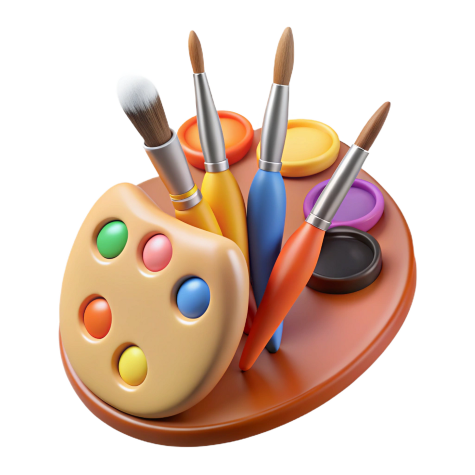 stunning artistic Paintbrushes and Palette Messy Arrangement Transparent Background premium png