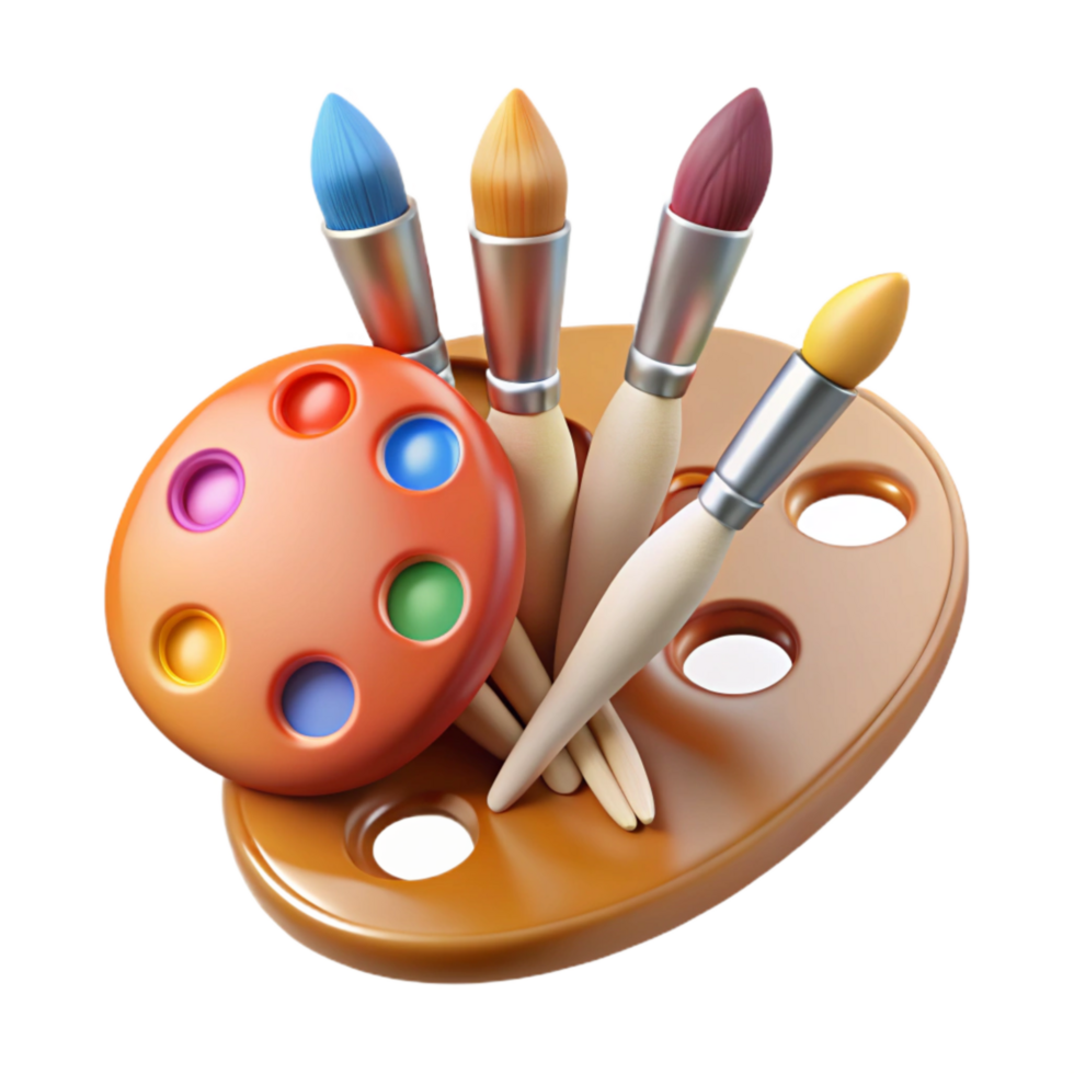 stunning artistic Paintbrushes and Palette Messy Arrangement Transparent Background original png