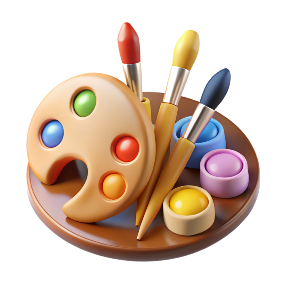 serene modern Paintbrushes and Palette Messy Arrangement Transparent Background original png