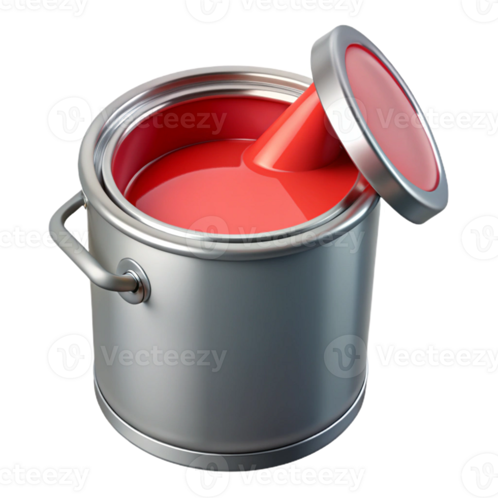 beautiful classic Paint Can Open with Red Paint Isolated Cutout png