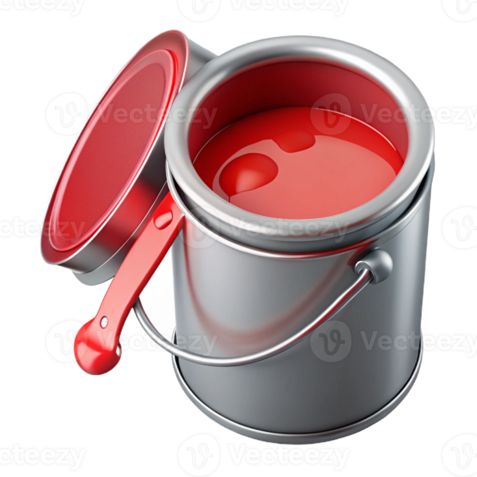 elegant vintage Paint Can Open with Red Paint Isolated Cutout genuine png