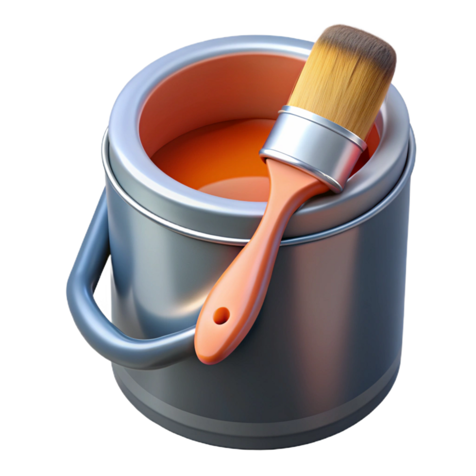 dramatic artistic Paint Can with Brush Isolated on Transparent Background authentic png