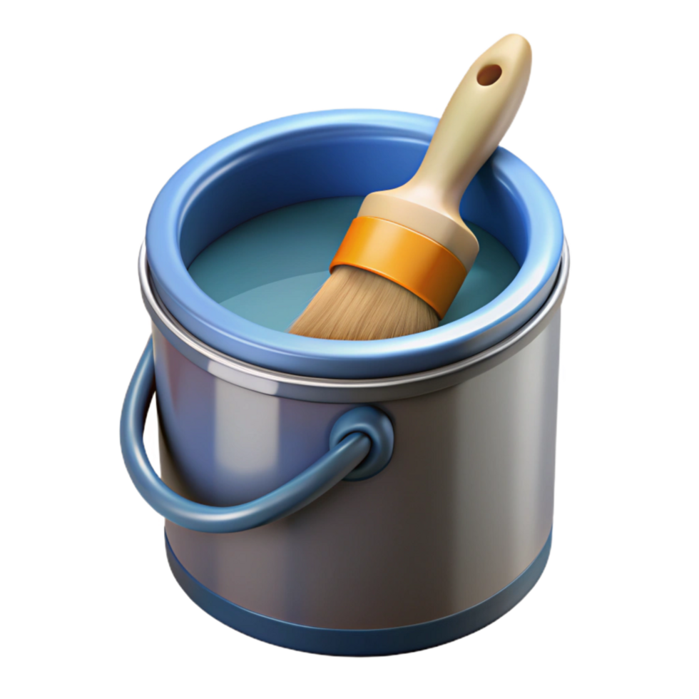 serene artistic Paint Can with Brush Isolated on Transparent Background original png