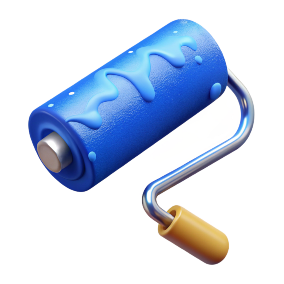 extraordinary creative Paint Roller with Blue Paint Cutout high quality png