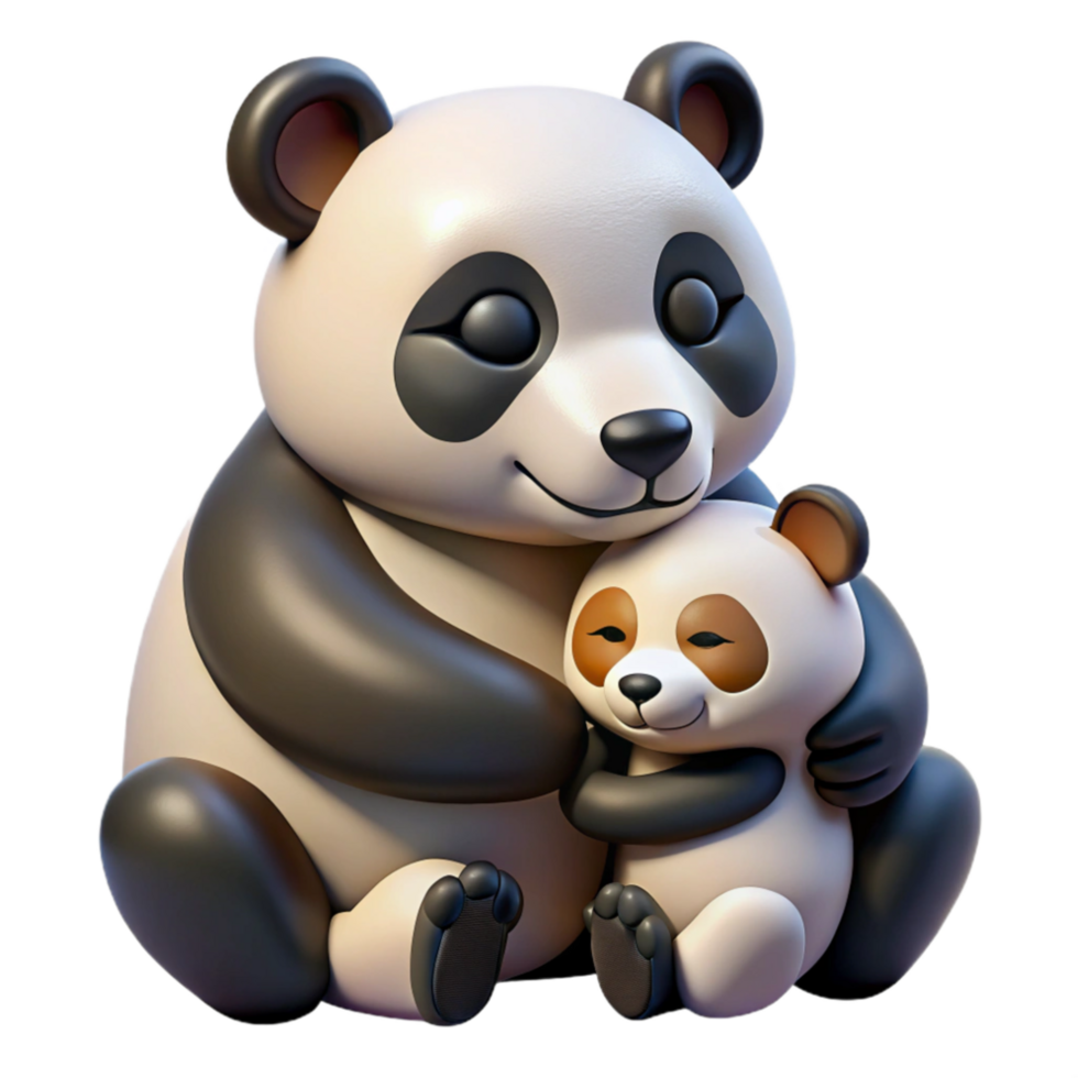 serene creative Panda Cub Cuddling with Mother Isolated Cutout original png