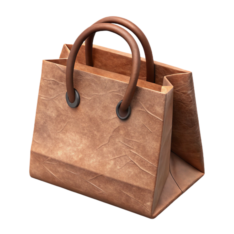 dramatic rustic Paper Shopping Bag with Green Logo Transparent Background professional png