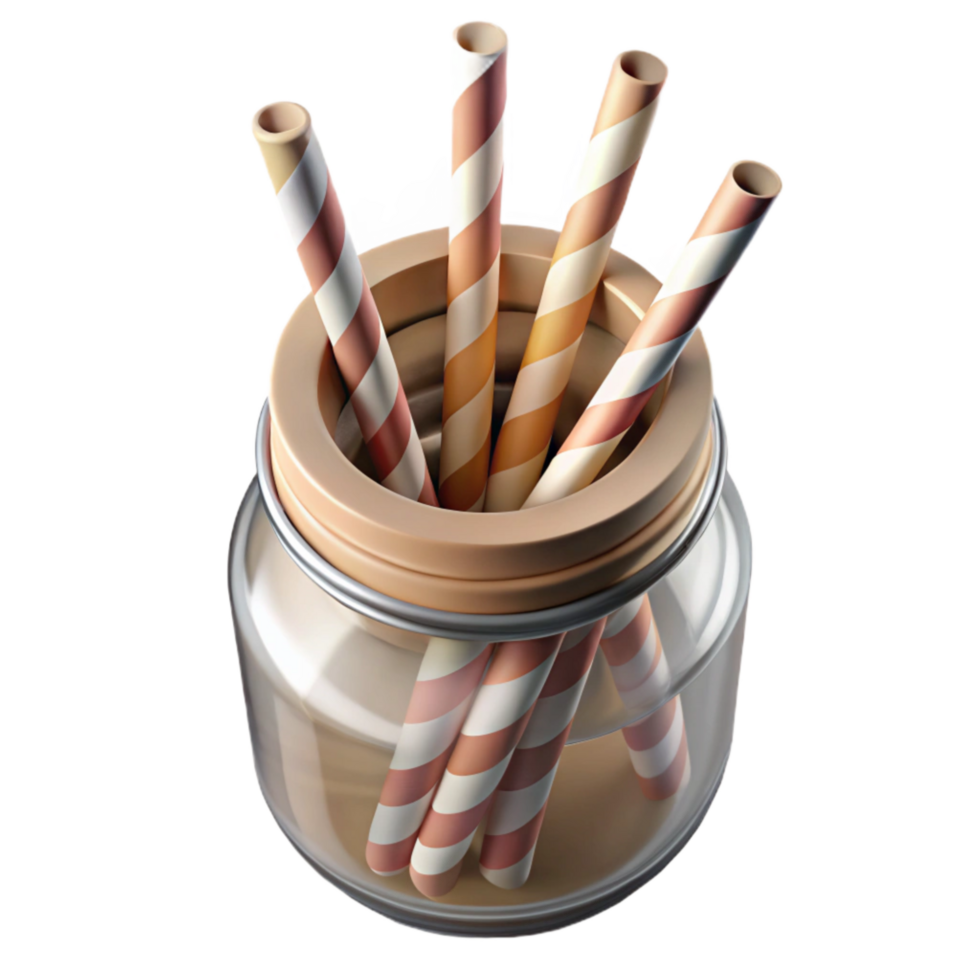 serene abstract Paper Straws in a Glass Jar Top View Cutout high quality png