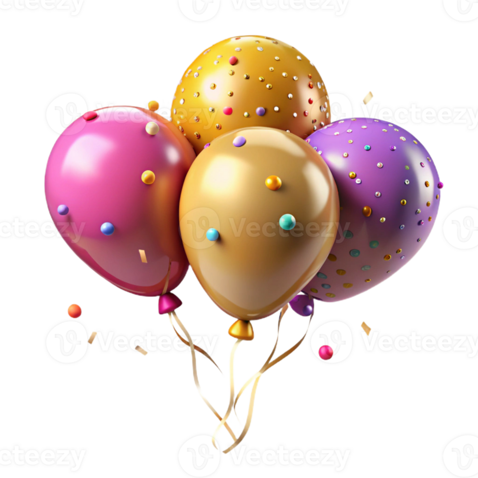 vibrant classic Party Balloons with Confetti Transparent Background high quality png