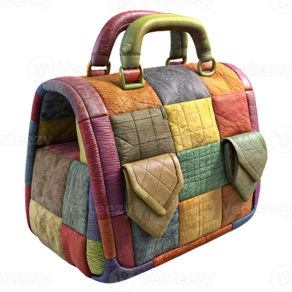 impressive modern Patchwork Bag Multicolored Fabric Isolated premium png