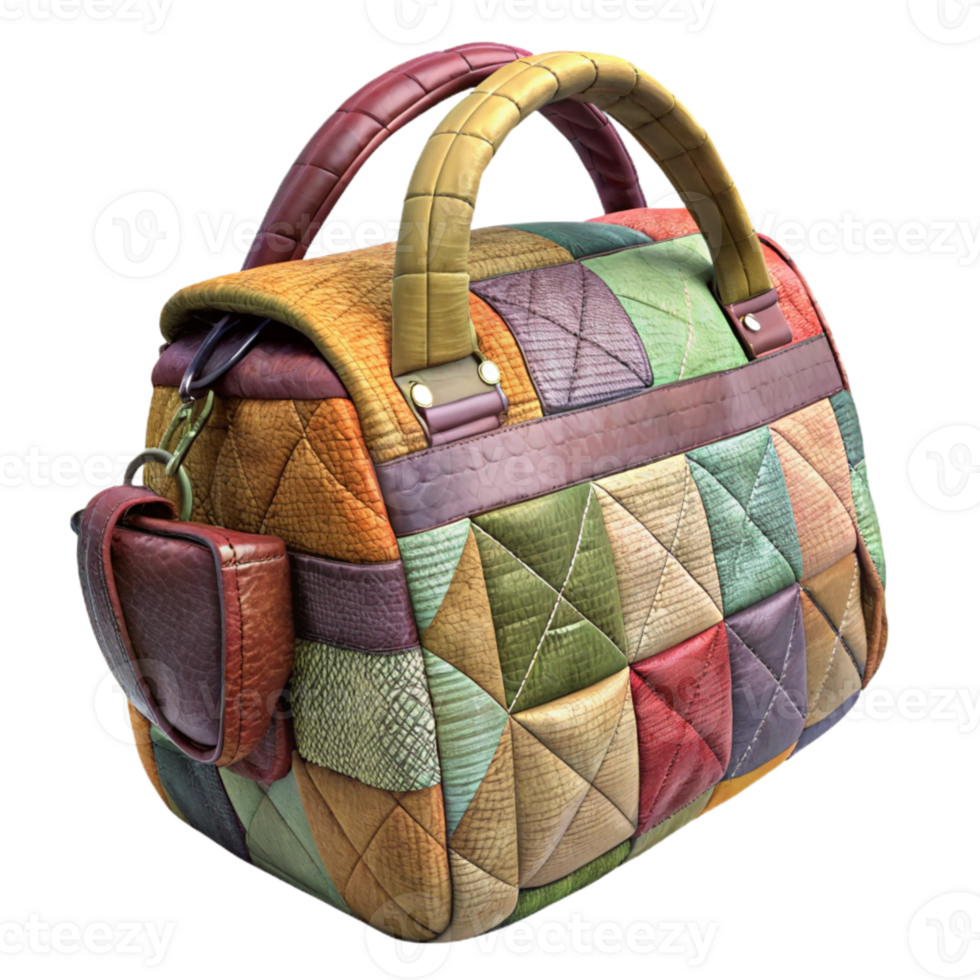 magnificent minimalist Patchwork Bag Multicolored Fabric Isolated png