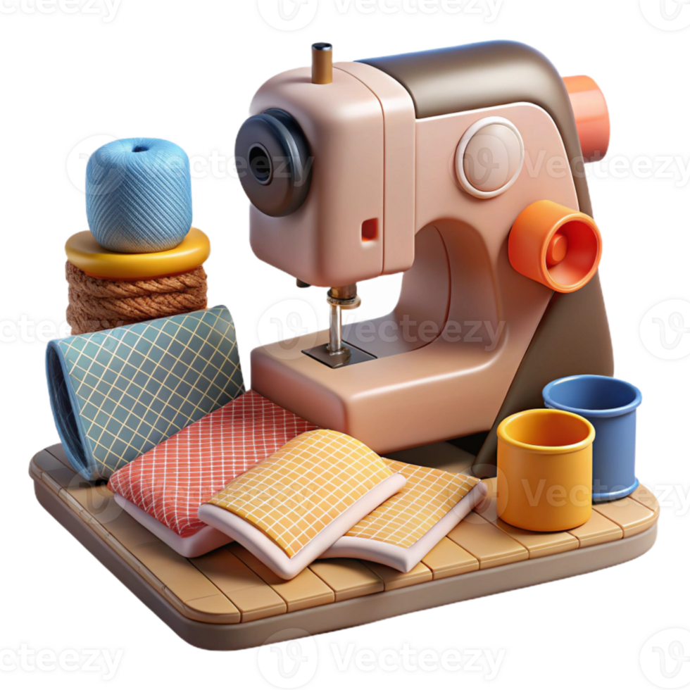 vibrant rustic Pattern Maker with Sewing Machine and Fabric Samples Transparent Background genuine png