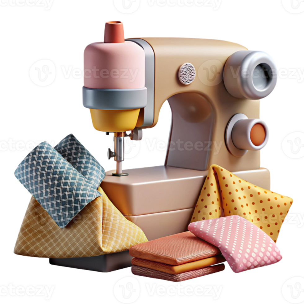 dramatic abstract Pattern Maker with Sewing Machine and Fabric Samples Transparent Background png