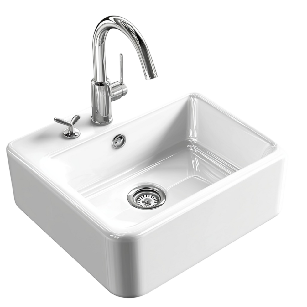 white ceramic sink a silver faucet clean design png