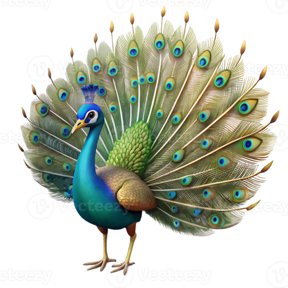 impressive rustic Peacock Displaying Tail Feathers Full View premium png
