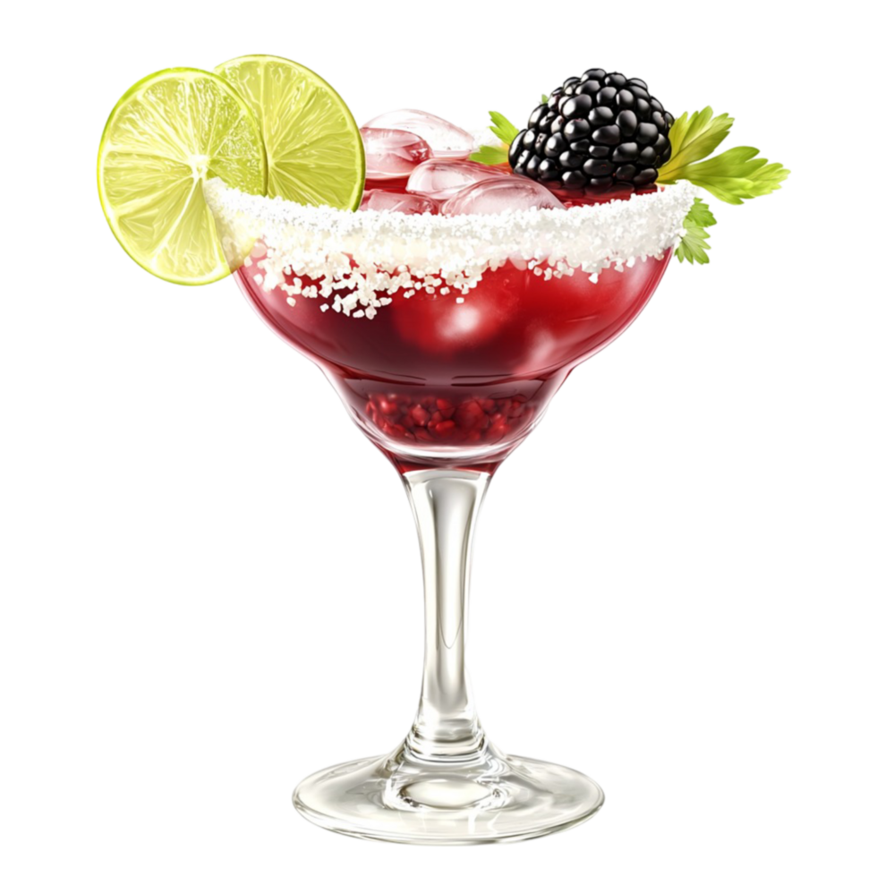 Reing cocktail in a glass garnished lime blackberry png