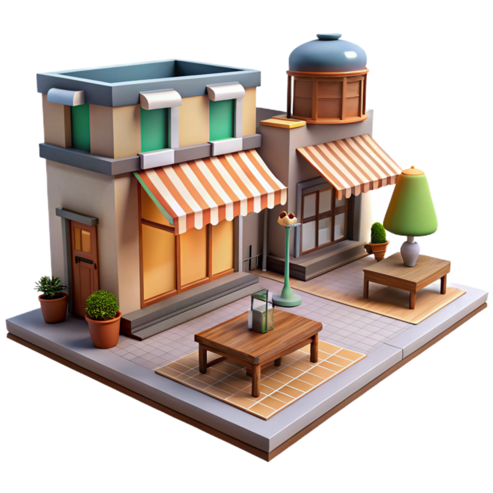 magnificent artistic Pedestrian Street with Shops and Cafes Transparent Background genuine png