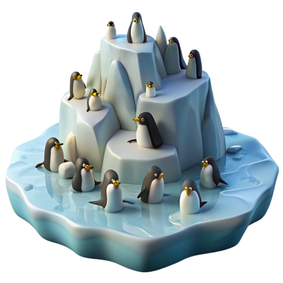 magnificent rustic Penguin Colony on Ice Floe Transparent Background premium png