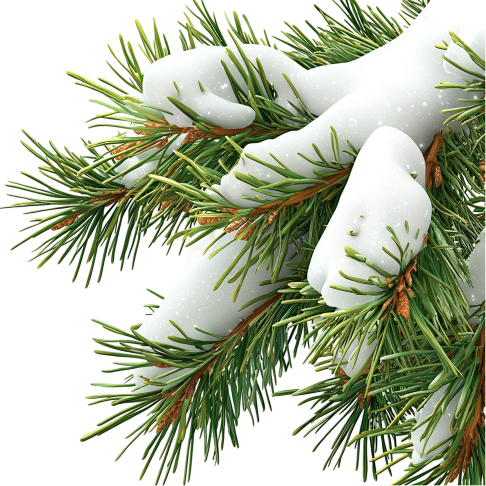 Snow covered pine tree branches green needles png