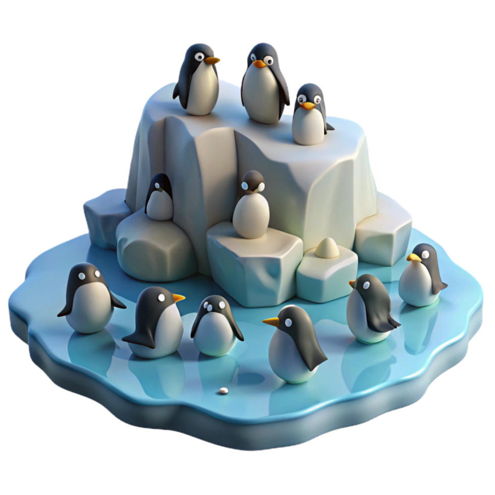 dramatic artistic Penguin Colony on Ice Floe Transparent Background detailed png