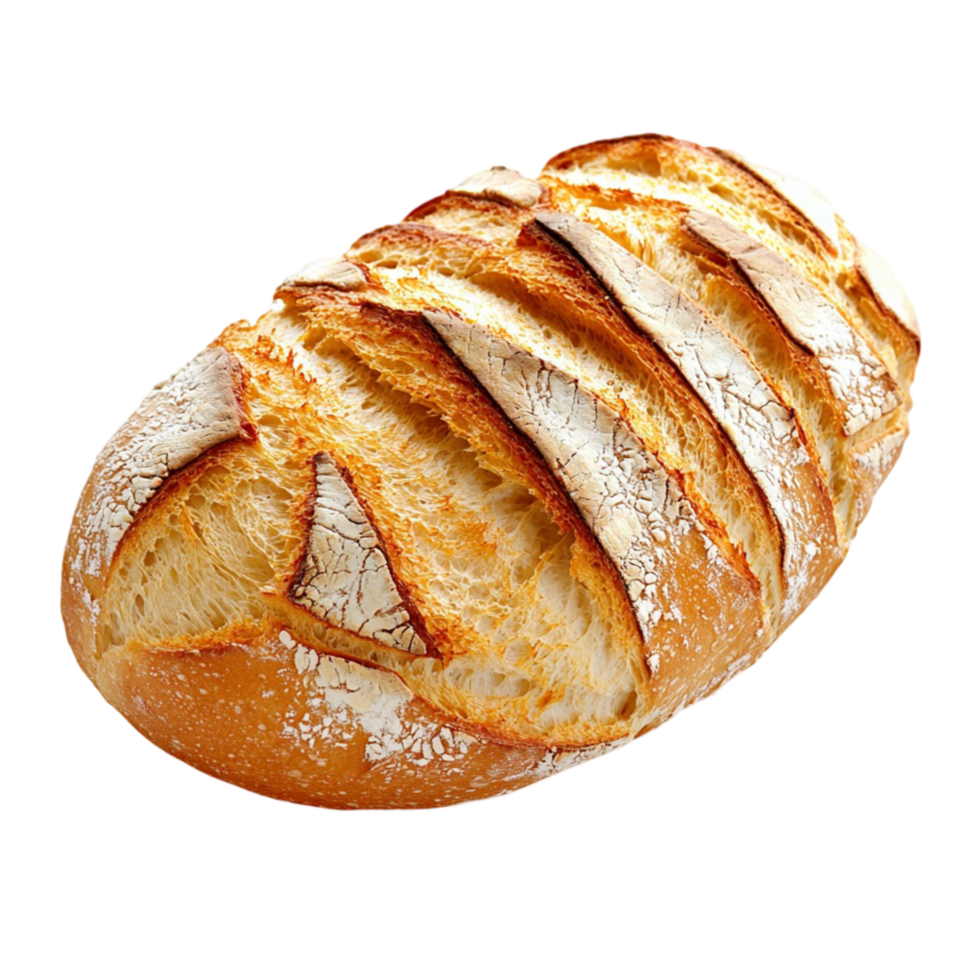 ly baked bread loaf a golden crust sliced top png
