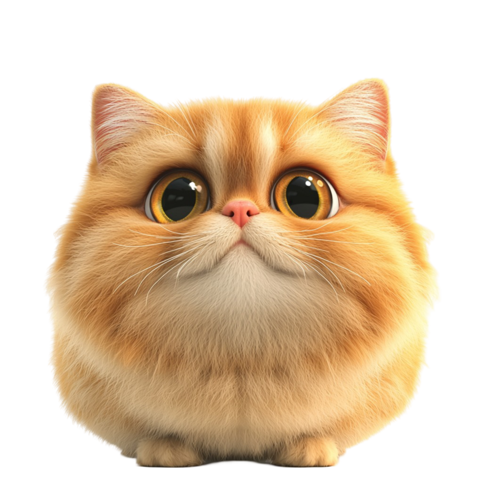 Adorable fluffy orange cat big round eyes a curious expression png