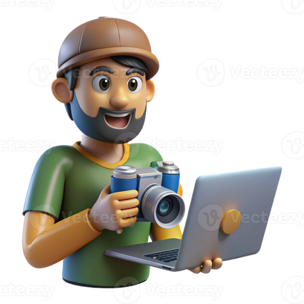 stunning rustic Photographer Editing Photos on Laptop Isolated genuine png