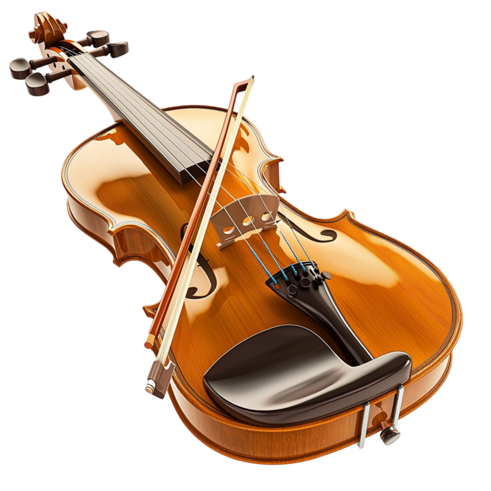 wooden violin a bow resting on its strings png