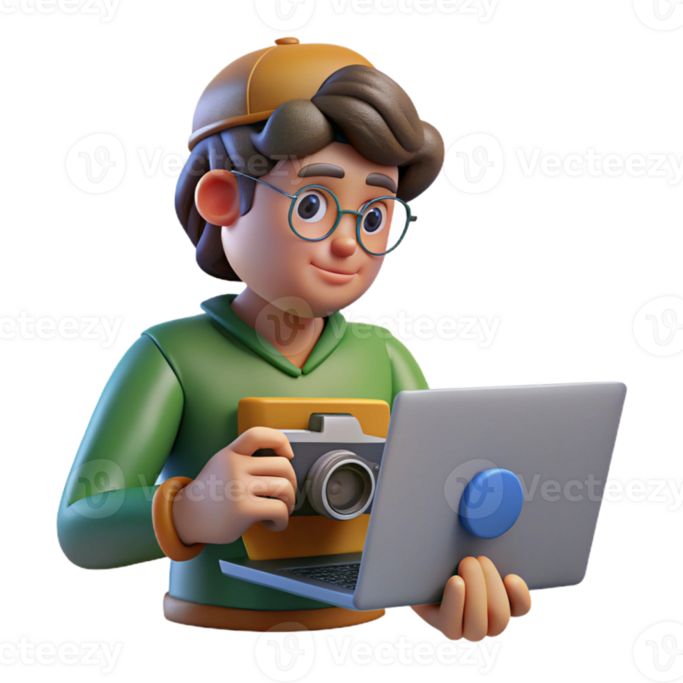 magnificent artistic Photographer Editing Photos on Laptop Isolated high quality png