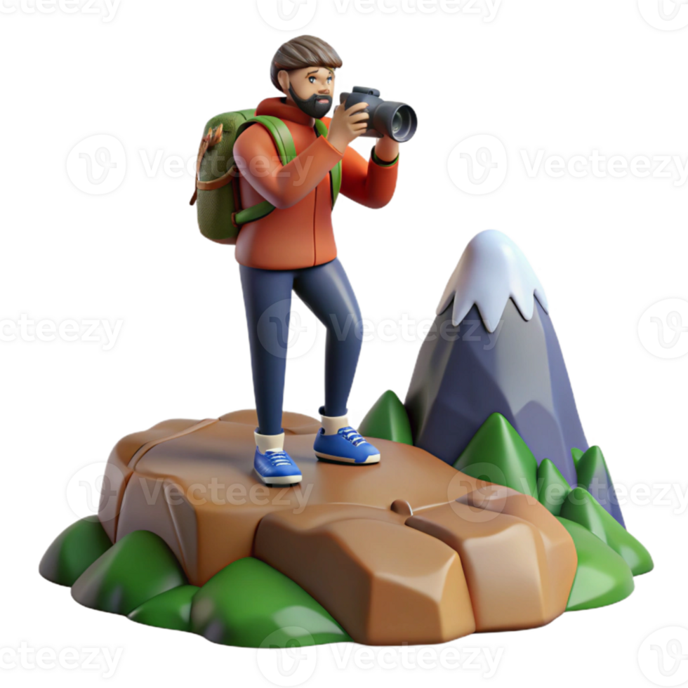 extraordinary artistic Photographer on Mountain Top with Panorama View Cutout high resolution png