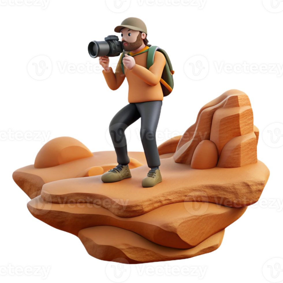 impressive rustic Photographer on Rock Formation with Desert View Cutout authentic png