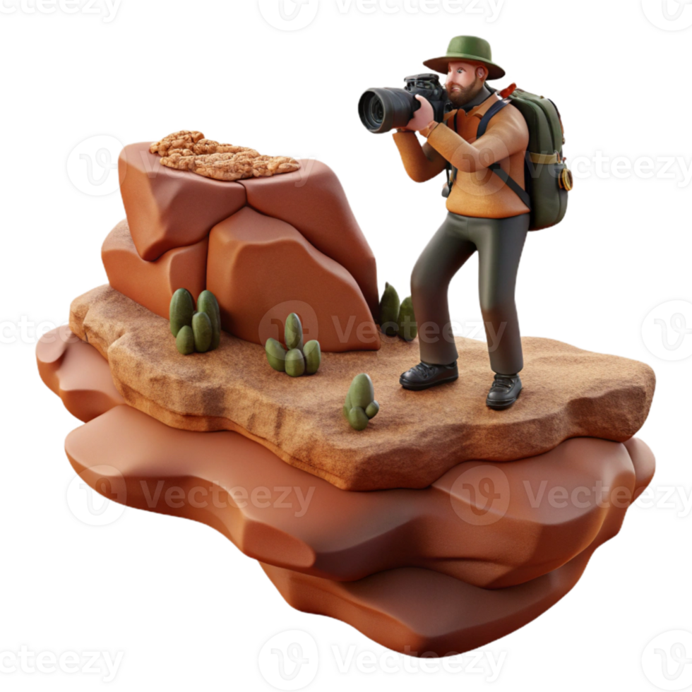 elegant modern Photographer on Rock Formation with Desert View Cutout authentic png