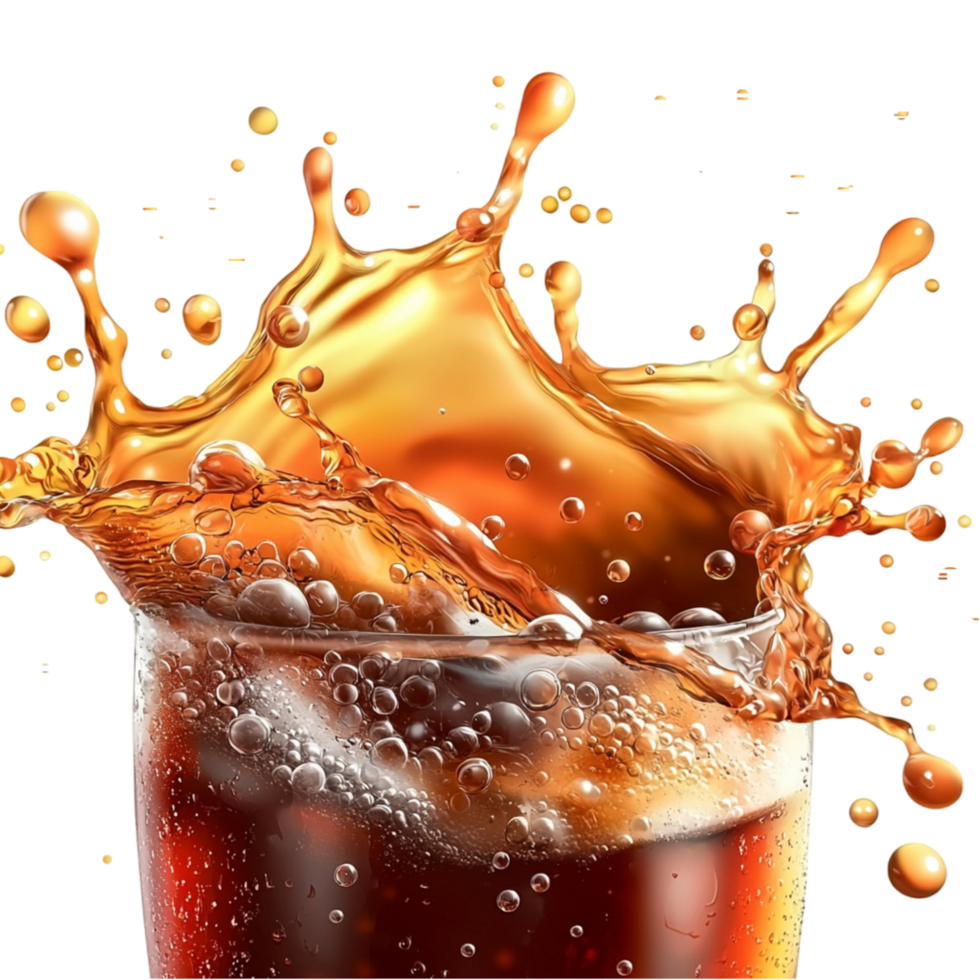 Splashing glass of cold so ice cubes bubbles png